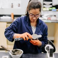 Female englobe employee at work