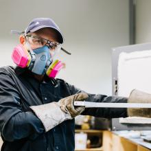 Laboratory technician with a mask