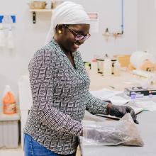 Woman looking at samples