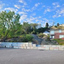 A temporary retaining wall built during the La Baie landslide restoration