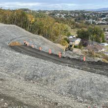 An aerial photo of the La Baie landslide work