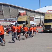 MPE team pulling a truck during the Calgary Corporate Challenge