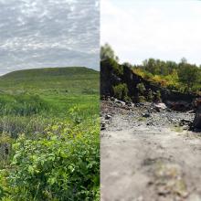 A side by side photo of work from the Lac Vert site